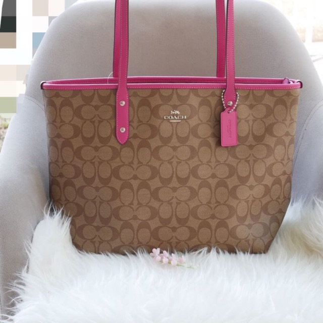 CITY ZIP TOTE IN SIGNATURE (COACH F58292)  IM / KHAKI CERISE