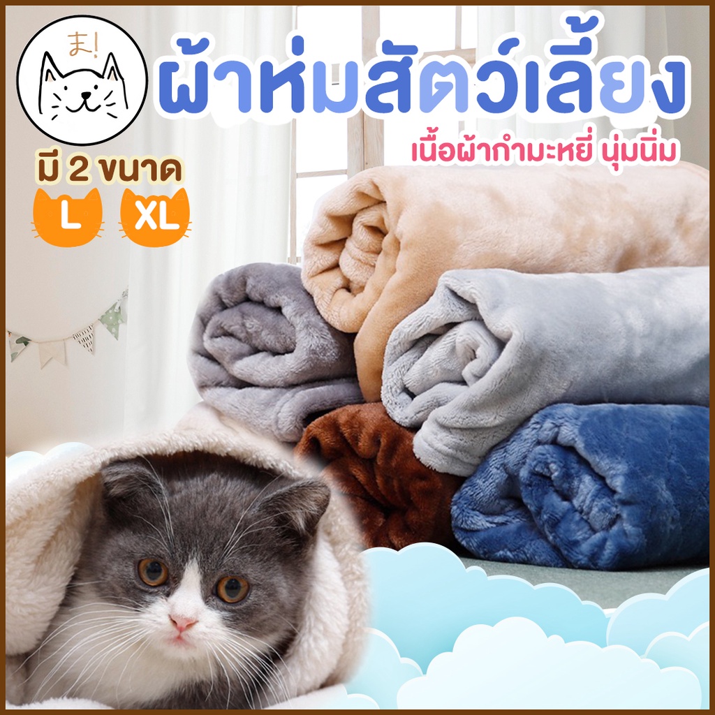 KUMAま ผ้าห่มกำมะหยี่ L/XL ผ้าห่มสัตว์เลี้ยง ผ้ารองนอน สุนัข แมว ที่นอนสุนัข ที่นอนแมว (คละสี)