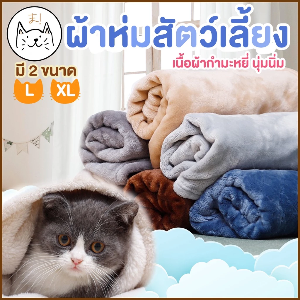 KUMAま ผ้าห่มกำมะหยี่ L/XL ผ้าห่มสัตว์เลี้ยง ผ้ารองนอน สุนัข แมว ที่นอนสุนัข ที่นอนแมว (คละสี)