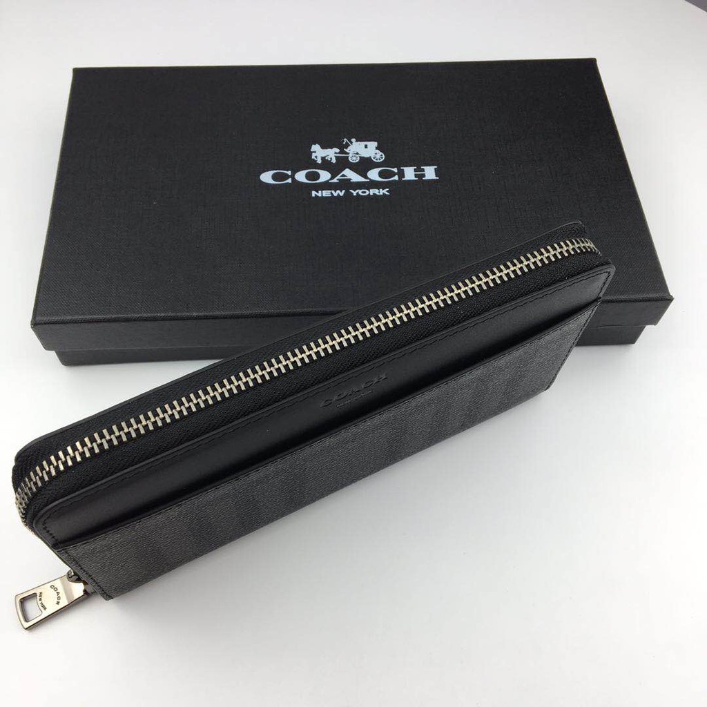 OUTLET💯 Coach แท้ 22533 กระเป๋าสตางค์ใบยาวผู้ชายแฟชั่นลายสก๊อตซิปกระเป๋าสตางค์ลดขั้นต่ำในสต็อก
