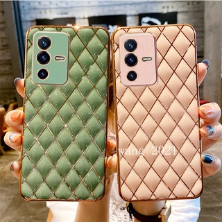 2022 New Casing เคส Vivo V23 5G Phone Case Plating Lattice Drop Resistance Shockproof All Inclusive Protective Soft Case เคสโทรศัพท