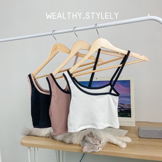 Wealthy.stylely - 🎀 W16 เสื้อครอป สองแขน ทูโทน เสื้อสายเดี่ยว ใส่ไปเที่ยวทะเล ใส่ไปคาเฟ่ เสื้อพร้อมส่ง