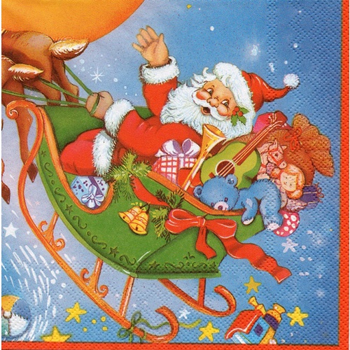 Pladao Napkin ภาพ คริสต์มาส Santa trip is begin กระดาษ แนพกิ้น สำหรับงานศิลปะ เดคูพาจ decoupage ขนาด L 33x33