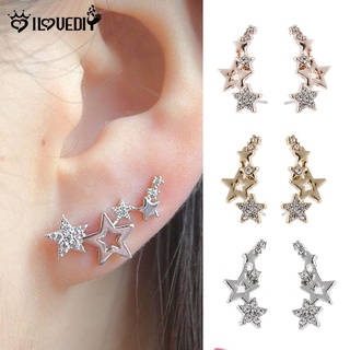 Women Temperament Shiny Rhinestone Stars Ear Studs/Gold Silver Color Stars Alloy Earrings For Wedding Party Jewelry