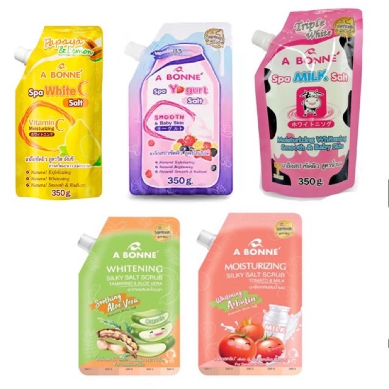 A bonne' Moisturizer Silky Salt Scrub เกลือขัดผิวสูตรพิเศษมีหน้าที่ทั้งผลัดเซลล์ผิวและบำรุงผิว มี 5 สูตร Pcs.