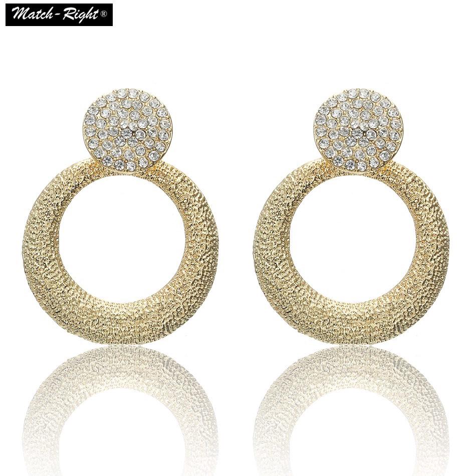 ต่างหูแฟชั่น  แกนต่างหูไรน์สโตน Statement Earrings Gold Rhinestone Retro Ear Studs