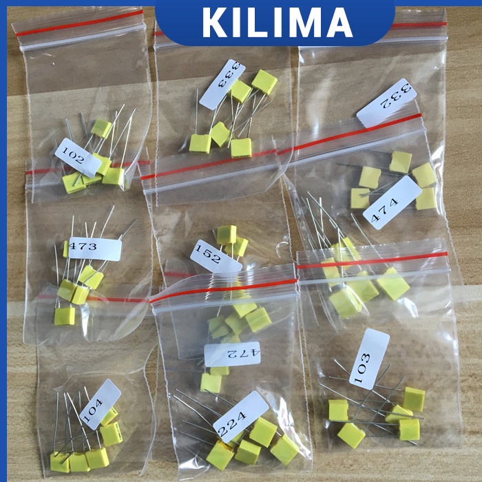 ชุดตัวเก็บประจุ 10 แบบ 50 ชิ้น * 5 ชิ้น = 50 ชิ้น KIT 100V 102J 152J 332J 472J 103J 333J 473J 104J 2