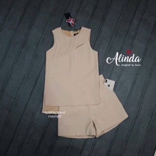 Set เสื้อแขนกุด+กางเกงขาสั้น สี soft brown  ป้าย ❥ALINDA