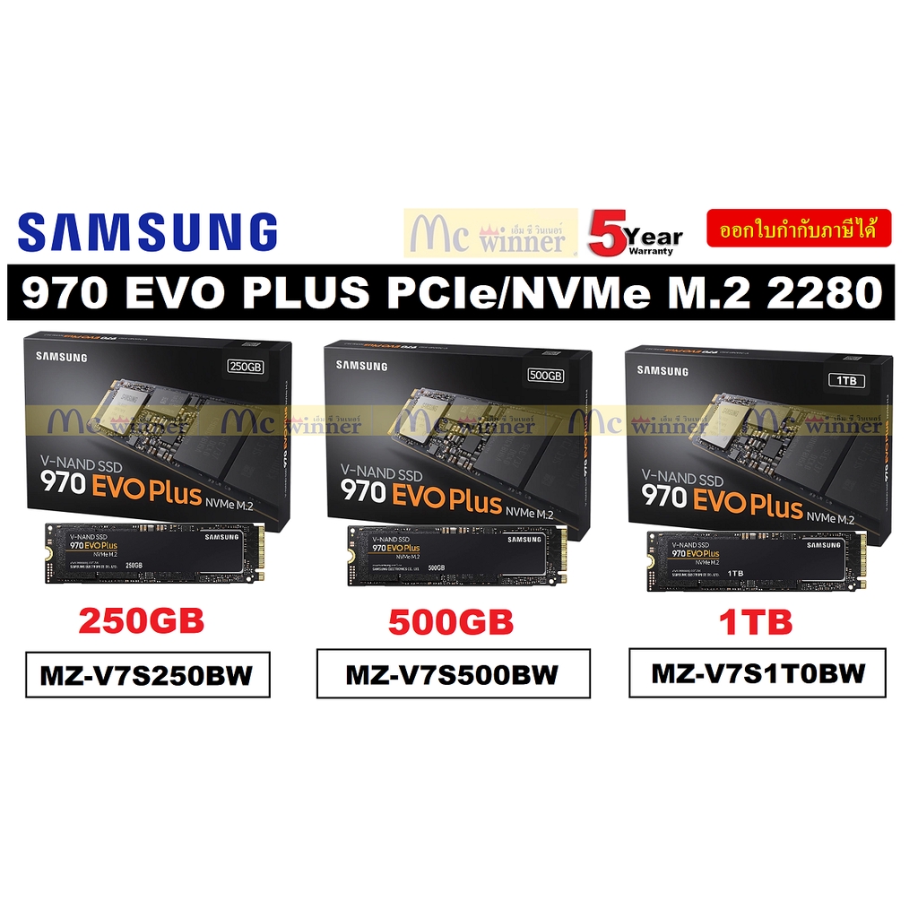 250GB,500GB,1TB SSD (เอสเอสดี) SAMSUNG 970 EVO PLUS Gen 3.0 x4, NVMe 1.3 PCIe/NVMe M.2 2280 - ประกัน 5 ปี