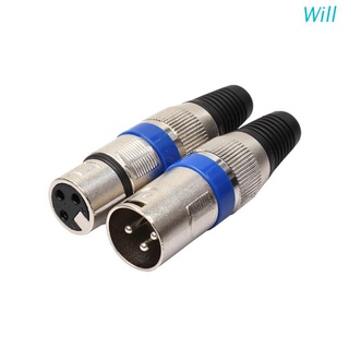 Will อะแดปเตอร์ปลั๊กแจ็คไมโครโฟน XLR 3 Pin Male Plug Female 1 คู่