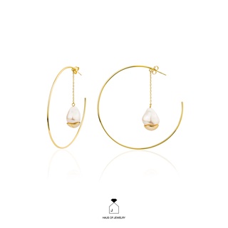 Haus of Jewelry - MOANA MARI HOOP EARRINGS ต่างหูเงินแท้ ประดับมุกน้ำจืด (Freshwater pearl)