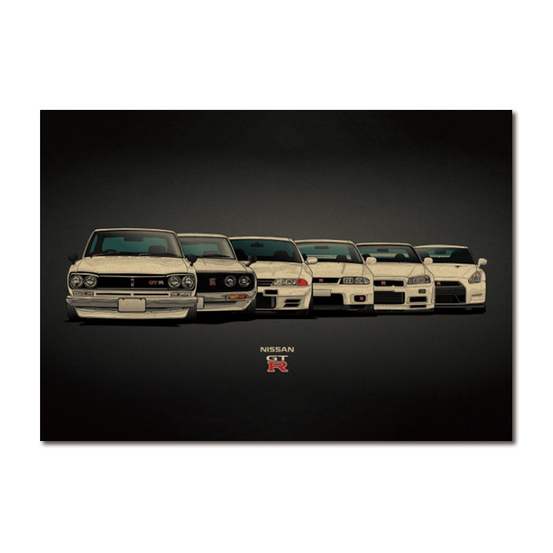 โปสเตอร์ GTR series ทําจากกระดาษ สไตล์เรโทร สําหรับตกแต่งผนัง ภาพวาดตกแต่งโรงแรม