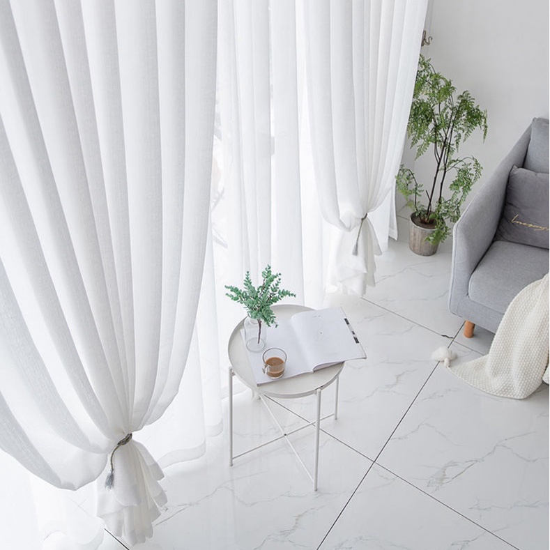 ผ้าม่านสีขาว สอดลวด ม่านโปร่งแสง ผ้าม่านหน้าต่าง - รูปที่ 4
