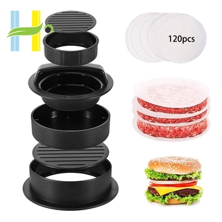 3 In 1 Patty เครื่องทําเบอร์เกอร์พร้อมกระดาษ Burger 120 ชิ้น - สีดํา