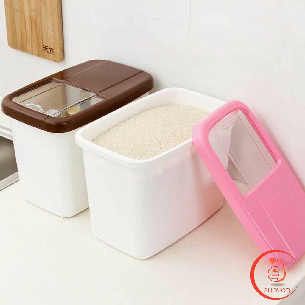 ถังเก็บข้าวสารพร้อมถ้วยตวง กันความชื้น กล่องเก็บข้าวสารกันแมลง Rice Storage Box with Cup