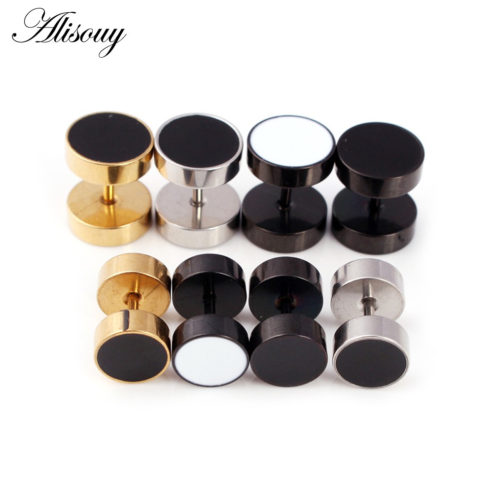 Cool Punk Barbell สแตนเลสสีดำ สำหรับการเจาะหูทั้งผู้ชายและผู้หญิง