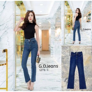 G.D.Jeans 1271-1#กางเกงยีนส์ผ้ายืดเอวสูงขาม้าสีเข้มทรงเรียบ ความยาว39นิ้ว