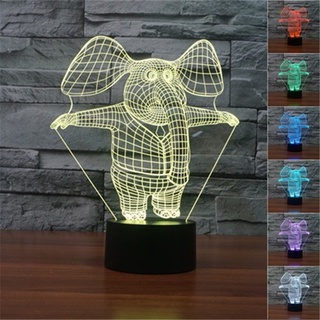 Mr โคมไฟตั้งโต๊ะ LED รูปช้าง 3D ไล่โทนสี 7 สี ชาร์จ USB