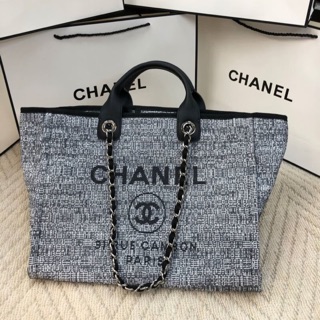 Chanel tote shopping ผ้าทวีต ผ้ากระสอบ ชาแนล ไฮเอน 39cm