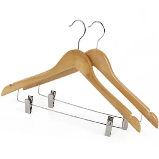 Double.thai ไม้แขวนเสื้อไม้ทึบพร้อมคลิปเหล็ก 45cm（12 ชิ้น / 6 ชิ้น）Y-08