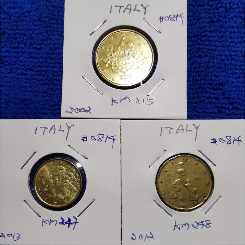 เหรียญ​ต่างประเทศ​ อิตาลี​ Italy, ยูโร, ชุด​10,20,50 Euro​ Cent, ใช้แล้ว, #​0814