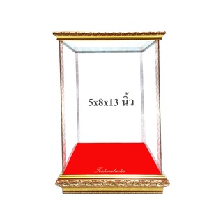 ตู้พระ ตู้กระจก(ใส่พระขนาด 8x5x13 นิ้ว) ขนาดภายนอก 24x14x39 ซม. กรอบไม้สีทอง