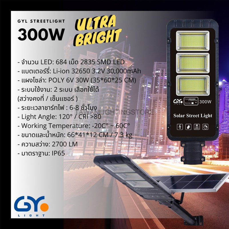 [Ultra Bright] GYlight ไฟโซล่าเซลล์ 300วัตต์ 400วัตต์ โคมไฟถนน รุ่นแยกแผง Daylight แสงขาว
