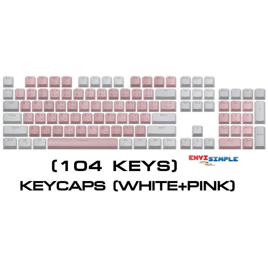keycap /Doubleshot/ไฟลอด/104keys/ ภาษาไทย /white pink /ฺBlack