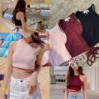 Lafleur her - Pansy crop top  เสื้อครอปสุดน่ารักดีเทลตรงช่วงแขนที่มีทั้ง2สไตล์ในตัวเดียว เชือกพันรอบเอวสามารถเอาออกได้