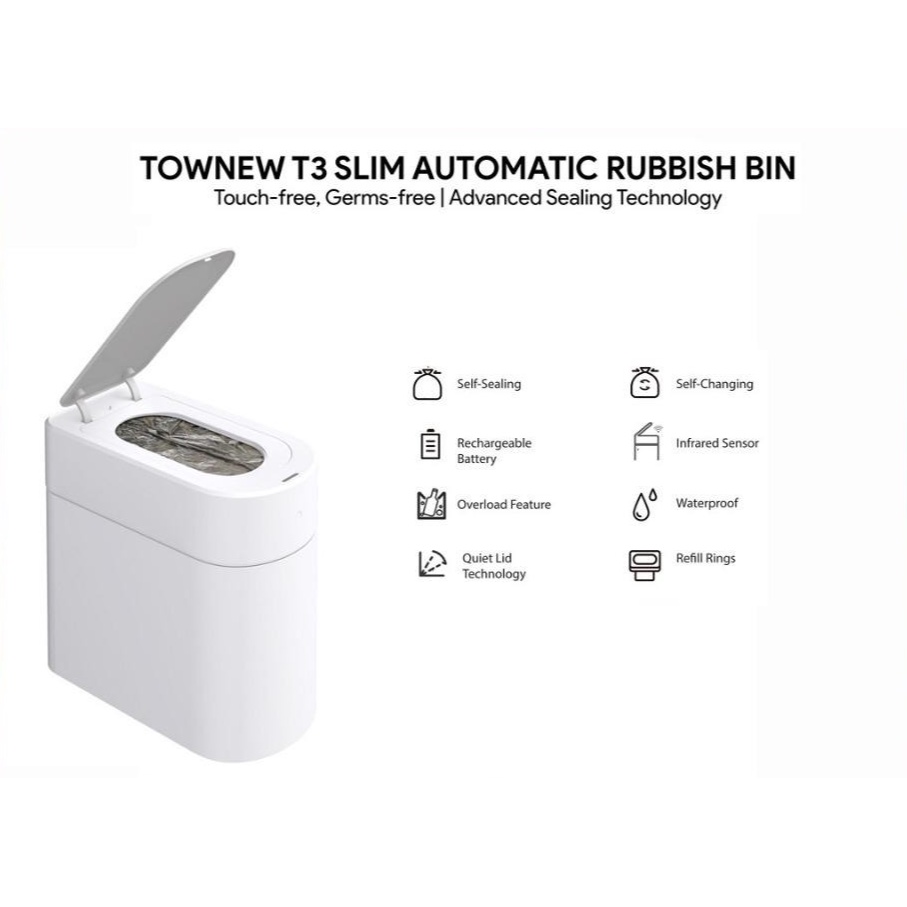 [In-House] Townew T3 Slim Smart Dustbin > เซนเซอร์ตรวจจับการเคลื่อนไหวอัจฉริยะ > IPX3 กันน้ํา > สแตน