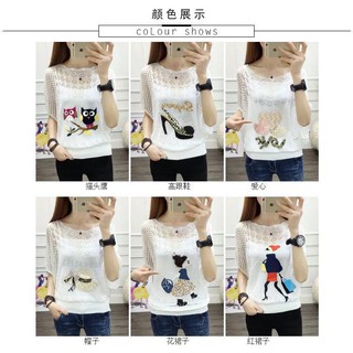 พร้อมส่ง+++เสื้อตาข่ายไหมพรมมีซับใน ลายการ์ตูนน่ารักมากๆ