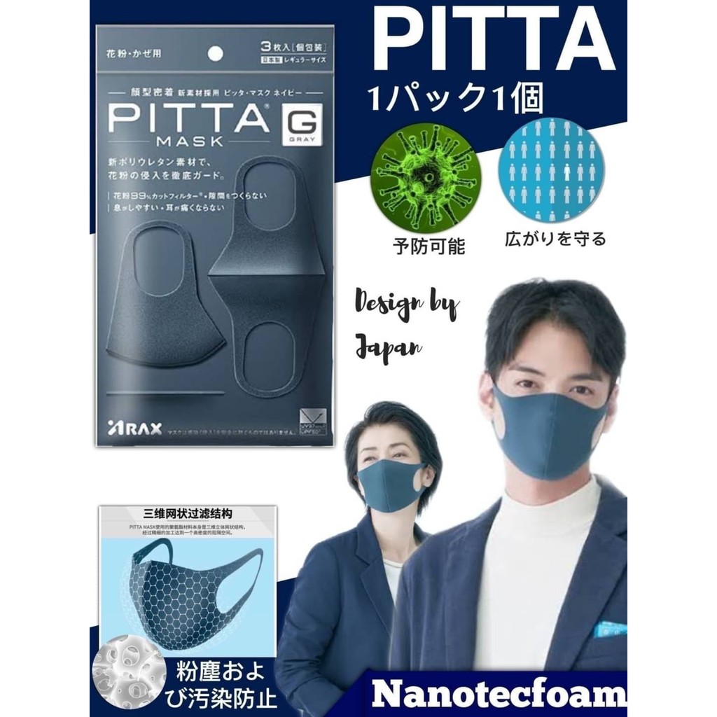 PITTA MASK Nanotecfoam หน้ากากกันฝุ่นกันเชื้อโรคแบคทีเรียมลพิษ