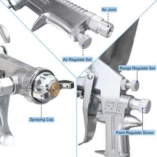 กาพ่นสี ( Spray Gun ) แบบหงาย รุ่น F75G and ระบบดูดสีก้นถ้วย F75 (สีเงิน) 400cc