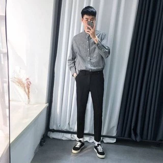 เสื้อเชิ้ตผู้ชายแฟชั่นแขนยาว คอปก เสื้อเชิ้ตคอจีน ใส่เที่ยว ใส่ทำงาน