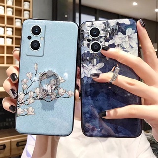 2022 New เคส OPPO Reno 8 Z 5G Reno8 Pro 5G Fashion Bling Flowers with Finger Ring Holder Soft Case Back Cover เคสโทรศัพท์ Oppo Reno8Z Reno8Pro