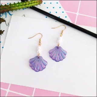 พร้อมส่ง ต่างหูรูปเปลือกหอย สีม่วง