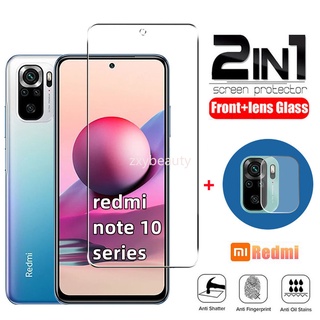 2in1 ฟิล์มกระจกนิรภัยกันรอยหน้าจอ แบบเต็มจอ สําหรับ Xiaomi Redmi Note 10 Pro 10S 10Pro 9 Redmi Note 10