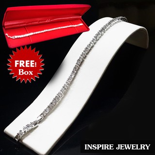 INSPIRE JEWELRY สร้อยข้อมือเพชรCZ ฝังเรียงเม็ดตลอดเส้น White gold plated งานจิวเวลลี่ ปรับยาวได้ 17-20cm