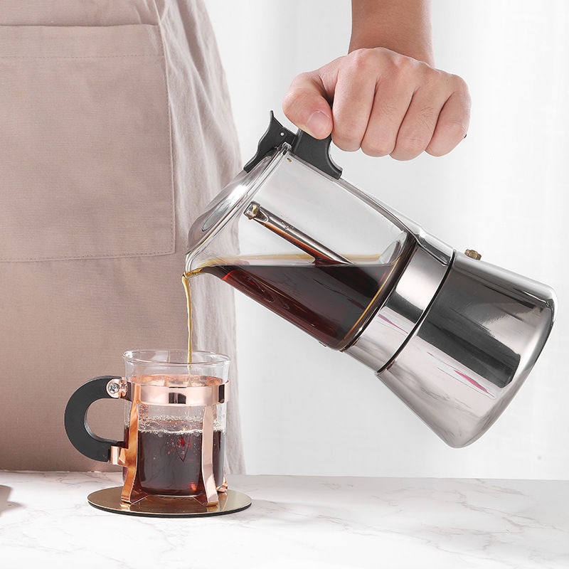 ✅ஐseecin moka pot double valve ครัวเรือนแบบพกพาหม้อกาแฟ hand brewed coffee pot เครื่องชงกาแฟ set