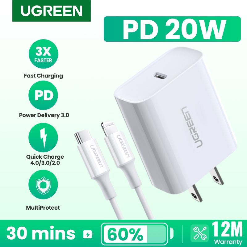 Ugreen 20W PD Fast USB Charger Quick Charge 4.0 3.0 ประเภท C Charger สําหรับ iPhone 16 Pro Max 15/14/14 Plus/14 Pro/Pro Max