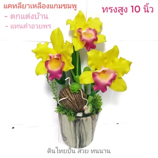 กระถางดอกไม้ ชบา กล้วยไม้ ดินไทยปั้น สูง 10 นิ้ว