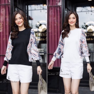 เสื้อไหมพรมยืดแต่งแขนด้วยผ้าซิลลายสวย