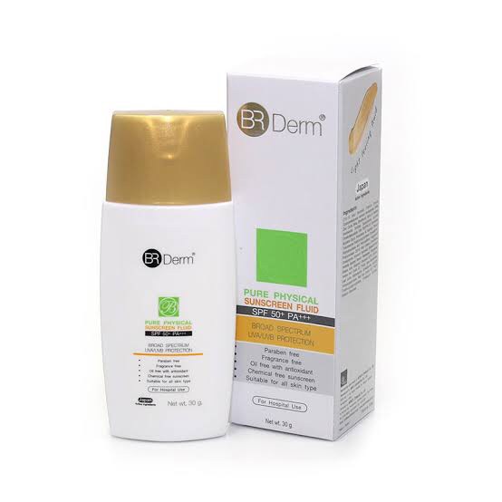 BR DERM PURE PHYSICAL SUNSCREEN FLUID SPF50+ PA+++ 30G ผลิตภัณฑ์ครีมกันแดดที่ไม่มีสารกันแดดแบบเคมี ส