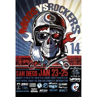 โปสเตอร์ กราฟฟิก กระโหลก Mods vs Rockers 14 POSTER 24”x35” Inch San Diego Society Scooter