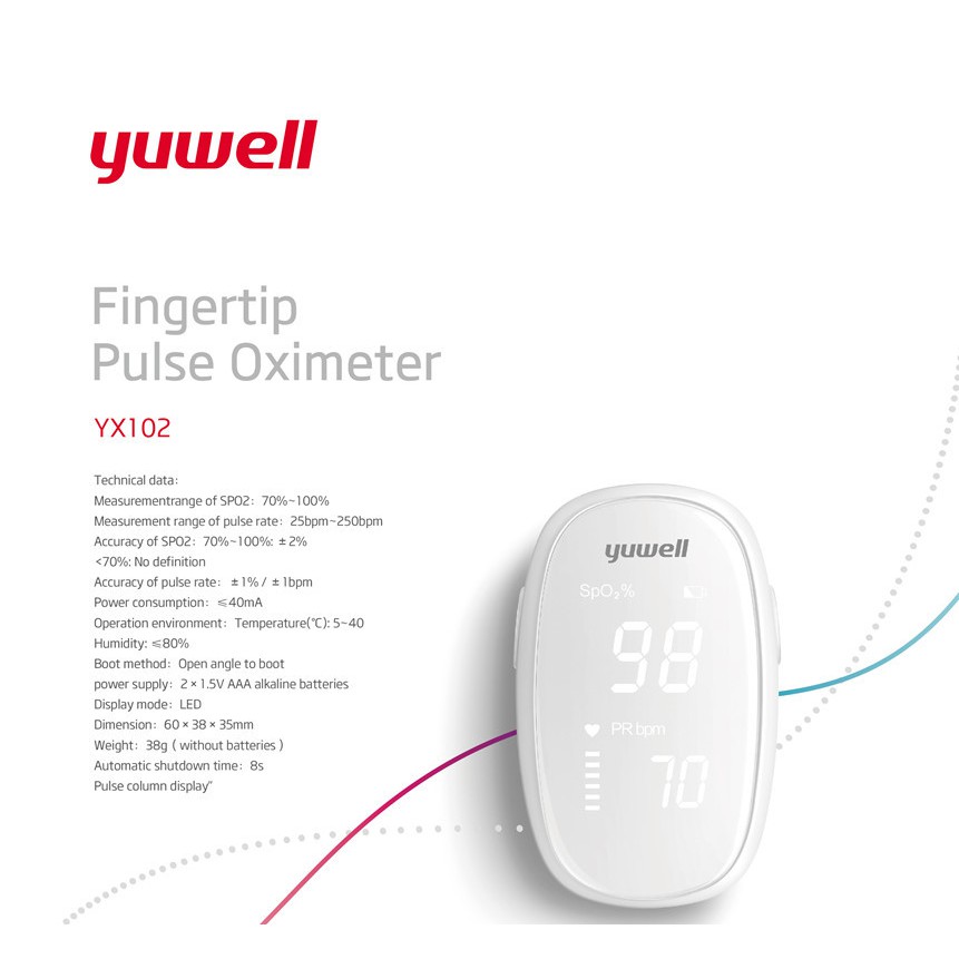 พร้อมส่ง เครื่องวัดออกซิเจนปลายนิ้ว YUWELL รุ่น YX102 Fingertip Pulse Oximeter ของแท้ 100%