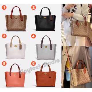 Coach C8562 C8869 C8561 C9092 C8632 Willow Mini Tote 24 in Signature Canvas กระเป๋าถือสตรีไหล่ Crossbody กระเป๋าสะพาย