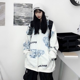 F1🚀ส่งไว เสื้อแจ็คเก็ตฮู๊ดลายกระต่ายฟ้า โอเวอร์ไซส์ ซิปหน้า