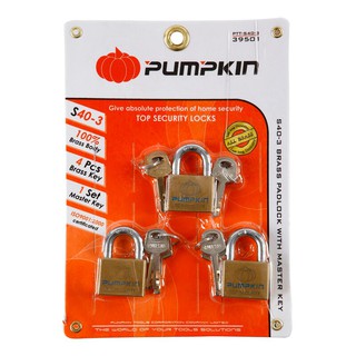 กุญแจแขวนมาสเตอร์คีย์ คอสั้น 40 มม.(3 ตัว) พัมคินHanging Padlock, Master Key, Short Neck 40 mm. (3 pcs.) Pumpkin