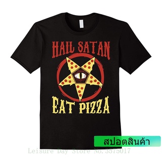 เสื้อยืดลําลอง ผ้าฝ้าย 100% พิมพ์ลาย Hail Satan Eat Pizza Satanic Occult Pizza ของขวัญวันพ่อ สําหรับผู้ชาย