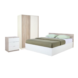 INDEX LIVING MALL ชุดห้องนอน รุ่นวินซ์+วาว่า ขนาด 5 ฟุต (เตียง+ตู้เสื้อผ้าบานสไลด์+ตู้ลิ้นชัก) - สีขาว/ธรรมชาติ